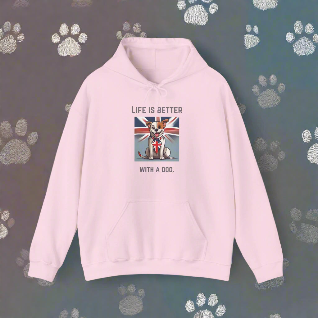 Unisex Blend™ "Life is better with a dog." Hooded Sweatshirt - Sniff Waggle And Walk