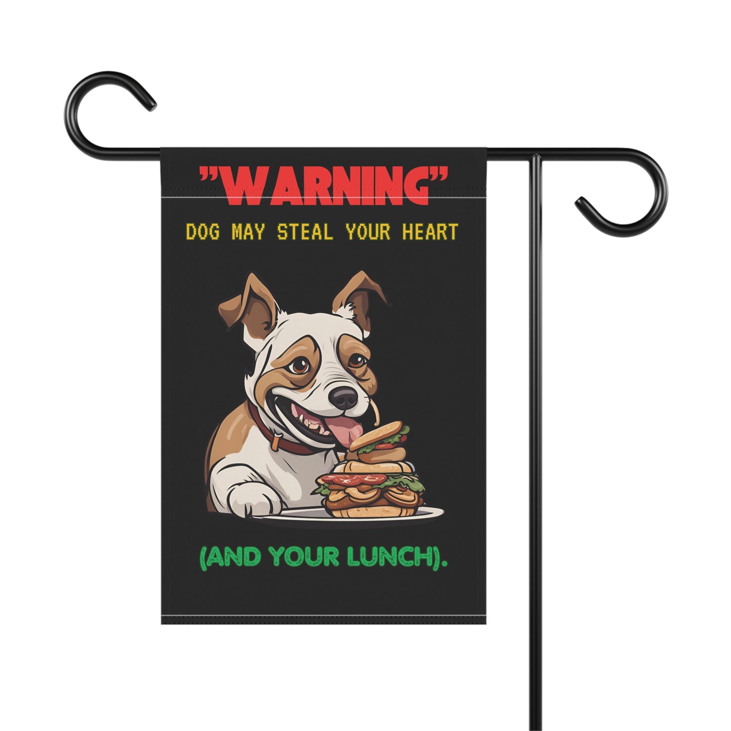 "Warning: Dog May Steal Your Heart and Your Lunch" Funny Dog Lover Yard Banner – Durable, Double-Sided, Weather-Resistant Sign