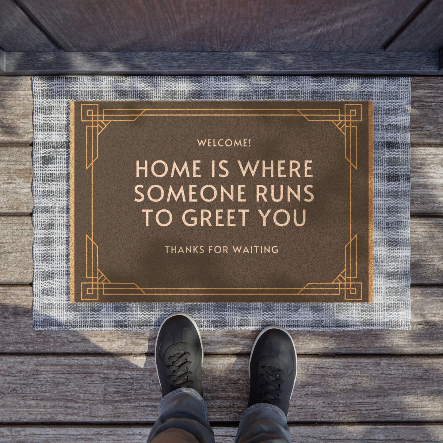 "HOME IS WHERE SOMEONE RUNS TO GREET YOU" ECO friendly Doormat