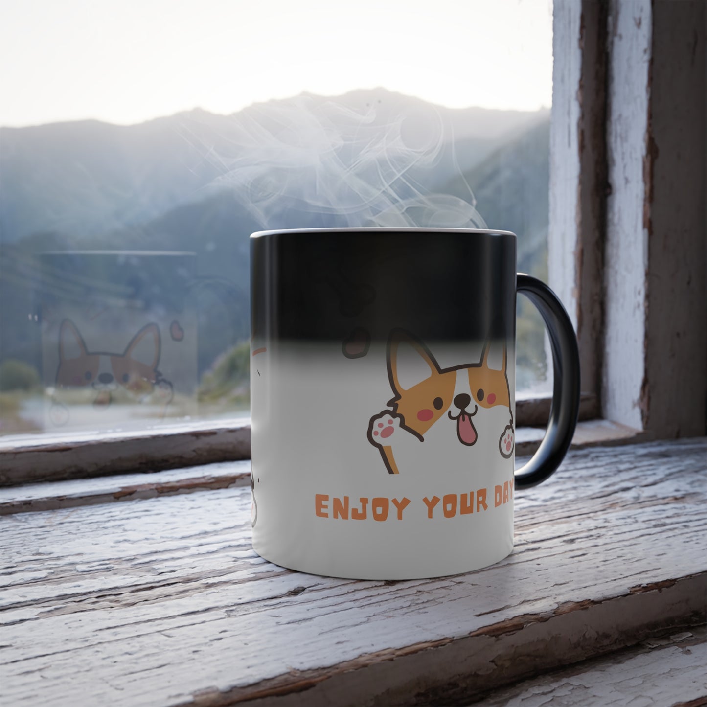Enjoy your day, Color Morphing Mug, 11oz - Sniff Waggle And Walk