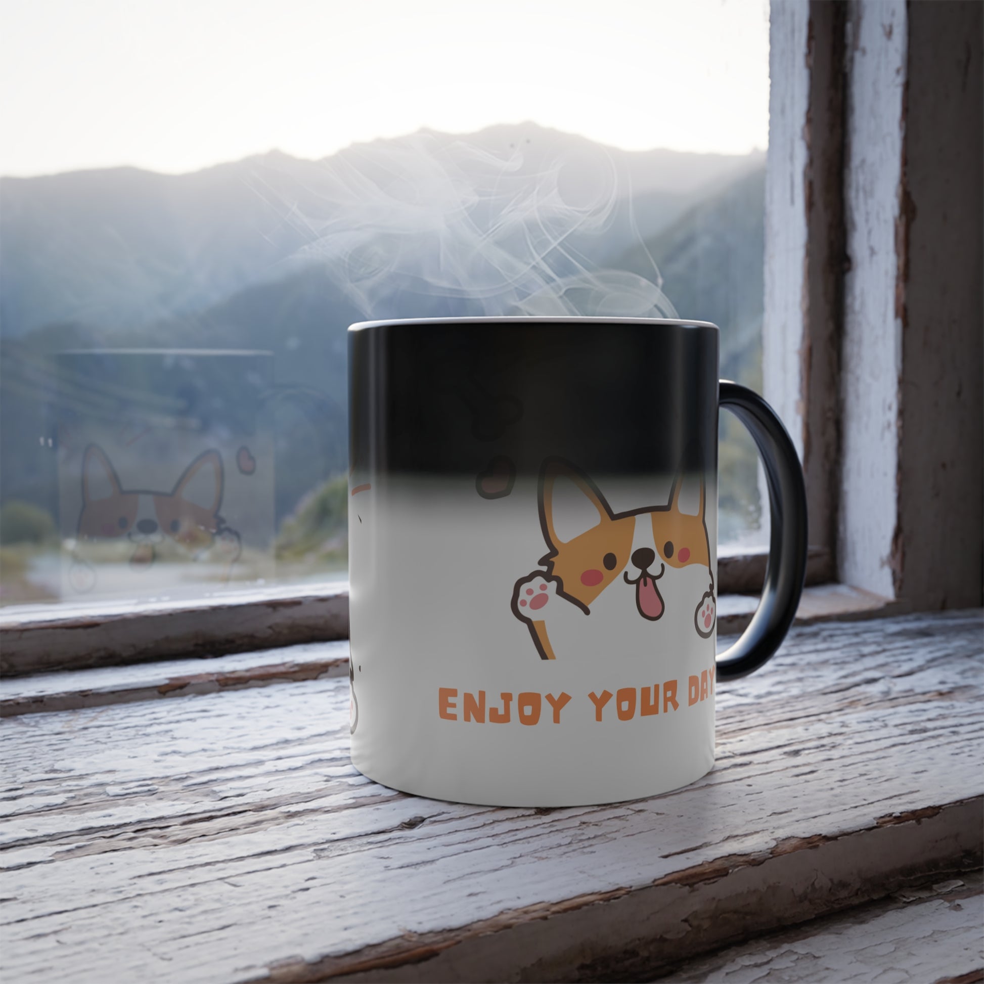 Enjoy your day, Color Morphing Mug, 11oz - Sniff Waggle And Walk