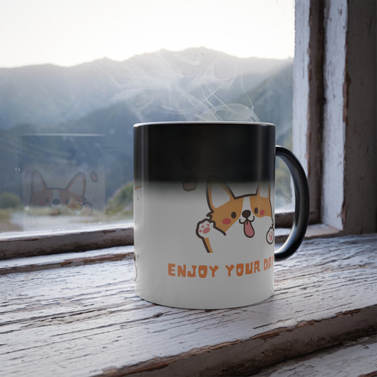 Enjoy your day, Color Morphing Mug, 11oz - Sniff Waggle And Walk