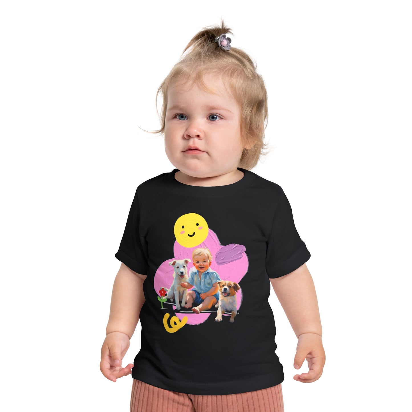 🎨 Baby T-Shirt with Artistic Baby & Dog Design 🐾 Soft & Stylish for Everyday Comfort!-Sniffwaggleandwalk™