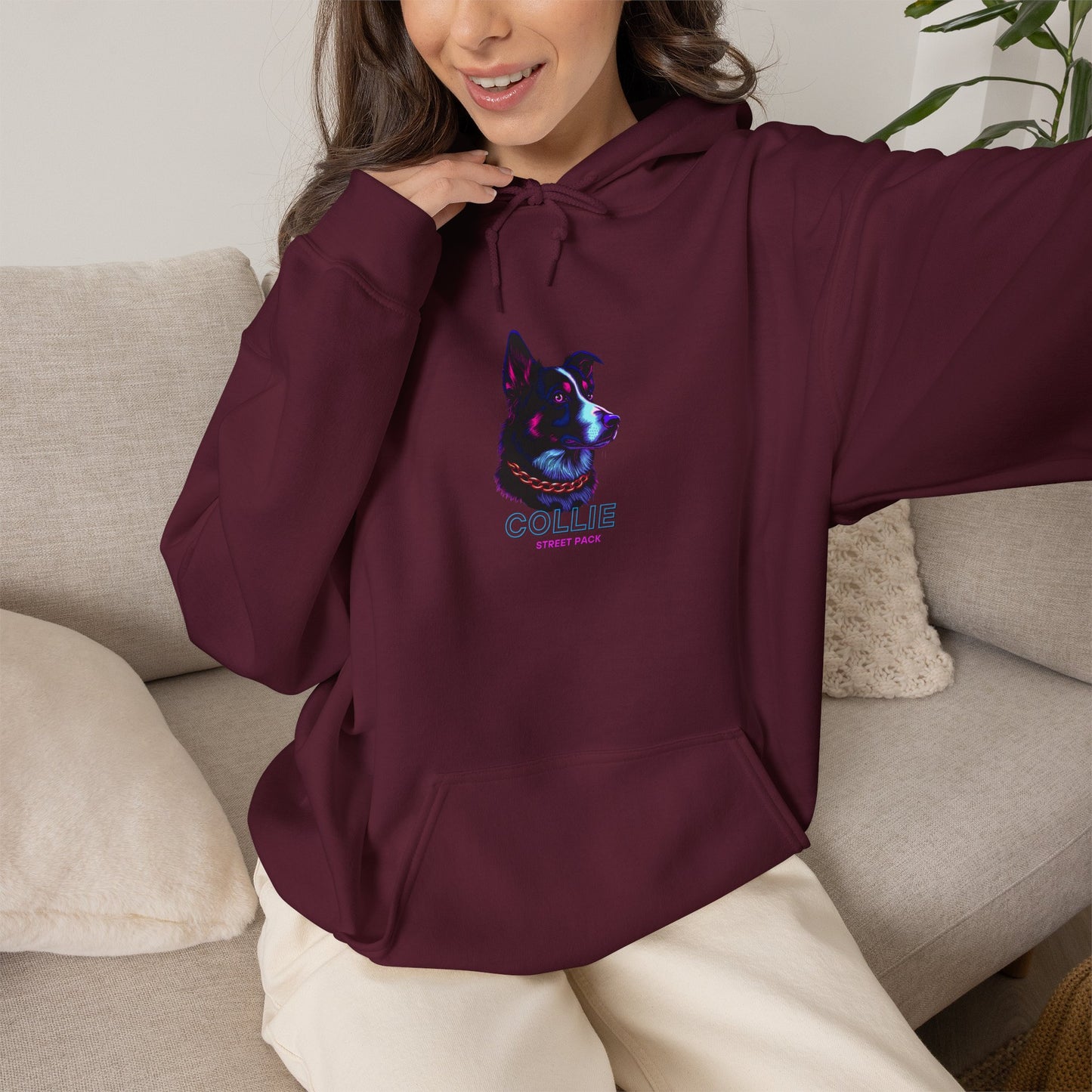 Border Collie Streetwear Hoodie — Neon Border Collie Unisex Pullover
