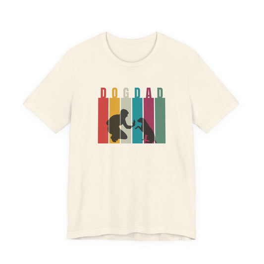 Dog Dad T-Shirt in Natural cream — retro colour-block dog dad design