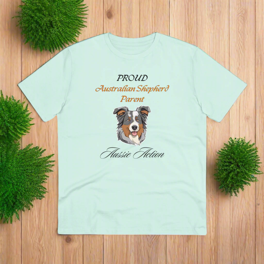 PROUD AUSTRALIAN SHEPHARD PARENT "Aussie Action" Soft Organic T-shirt - Unisex - Sniff Waggle And Walk