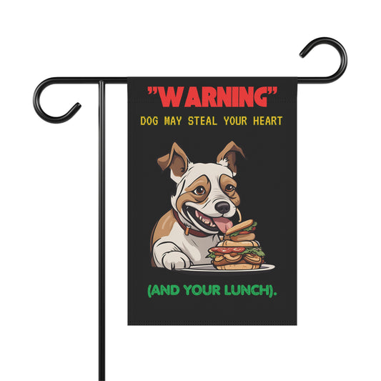 "Warning: Dog May Steal Your Heart and Your Lunch" Funny Dog Lover Yard Banner – Durable, Double-Sided, Weather-Resistant Sign