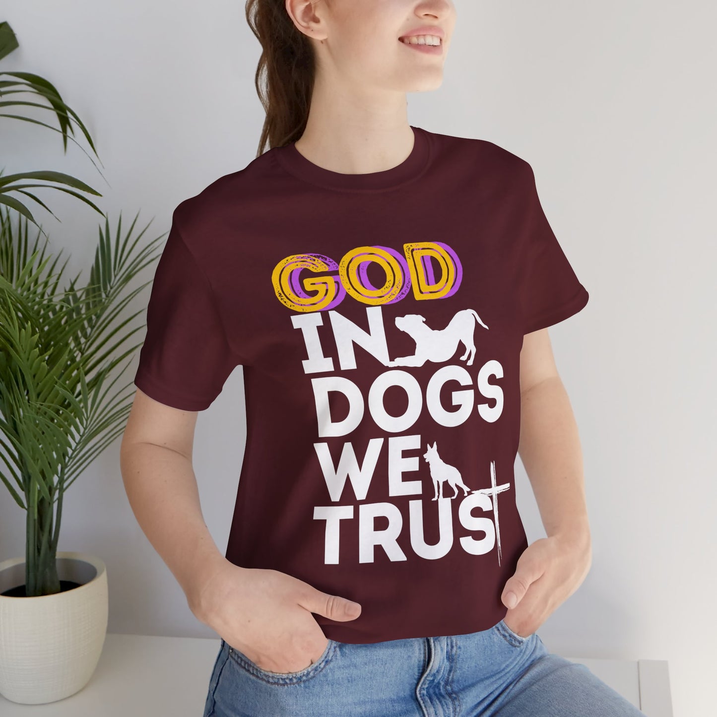 God in Dogs We Trust Christian dog t-shirt, full garment view