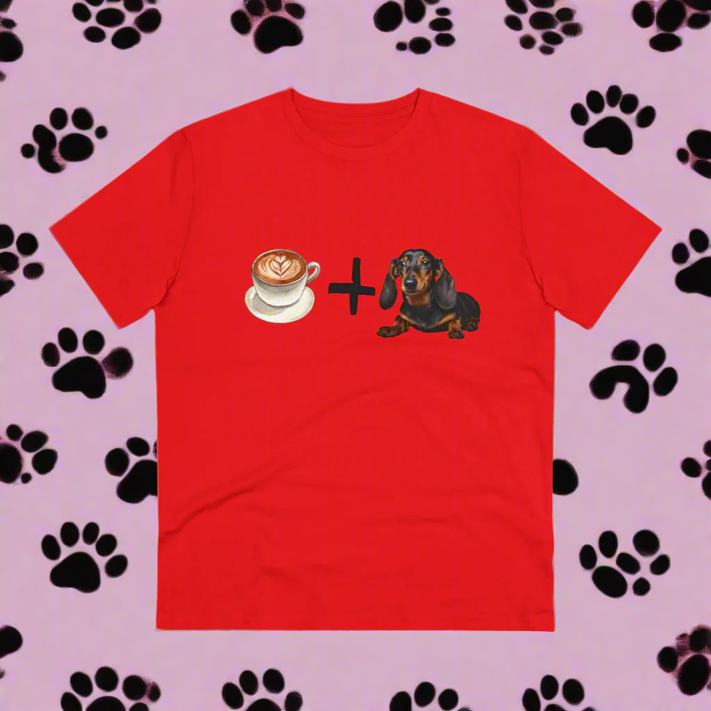 "COFFEE AND DACHSUNDS" Organic T-shirt - Unisex soft Eco Friendly Dachshund T-shirt - Sniff Waggle And Walk