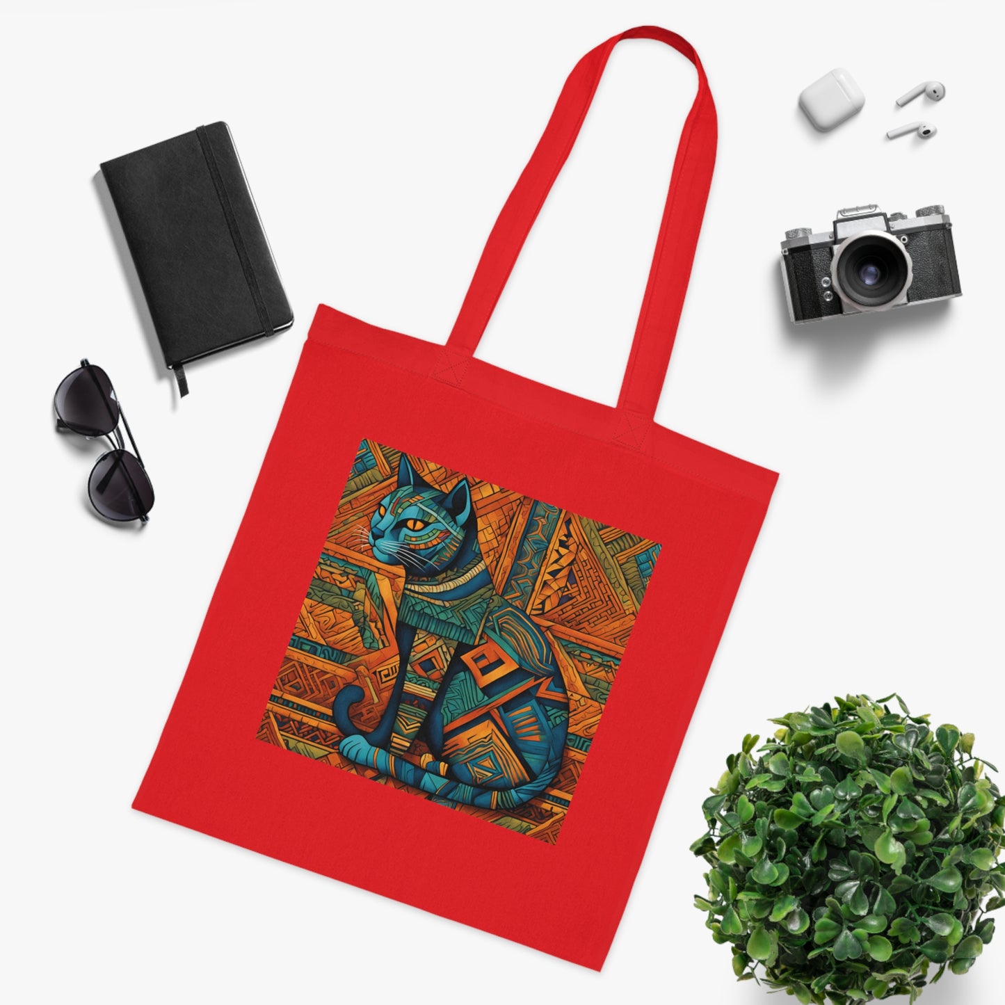 Cotton Tote Bag with Egyptian Cat Design-Sniffwaggleandwalk™