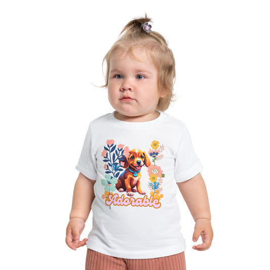 🌸 Adorable Baby T-Shirt with Dog & Wildflowers 🌼 Soft 100% Cotton Comfort!-Sniffwaggleandwalk™