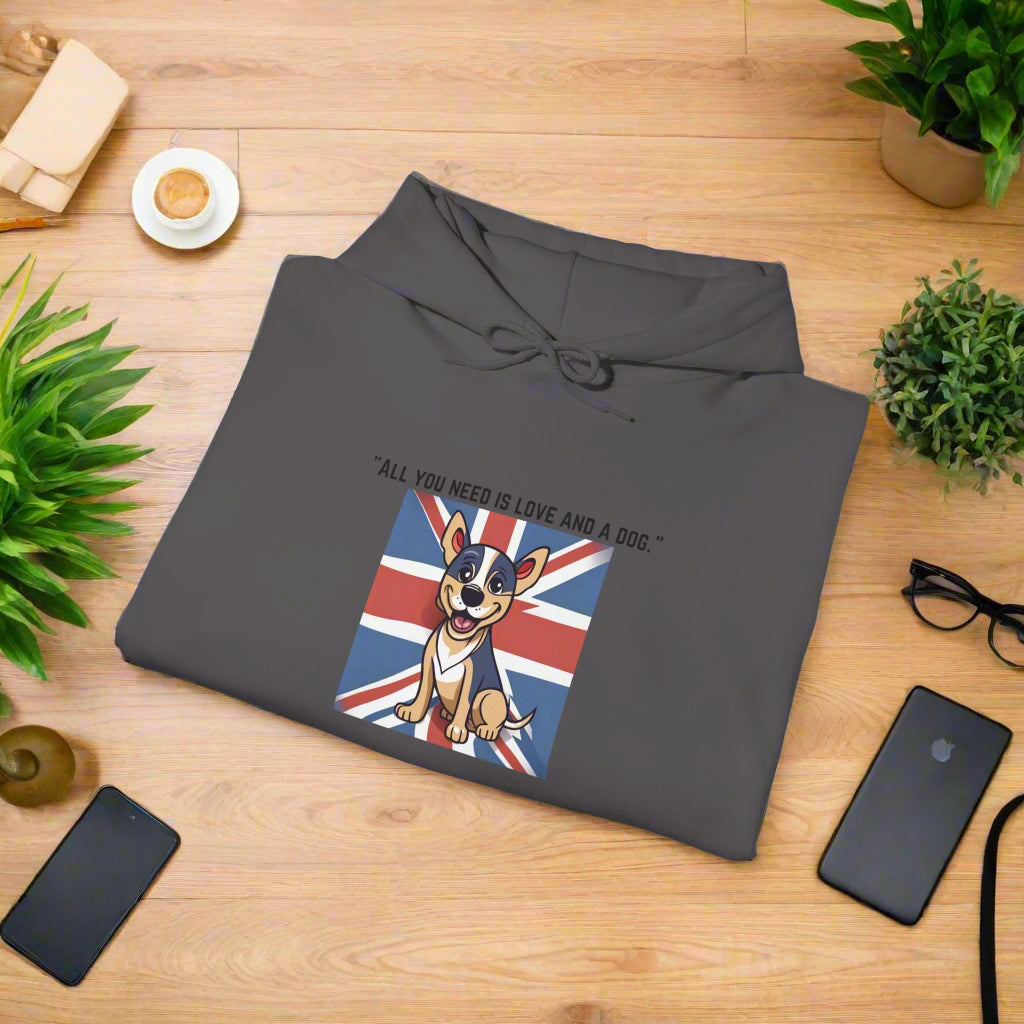 Unisex Blend™ "All you need is love and a dog." Hooded Sweatshirt - Sniff Waggle And Walk