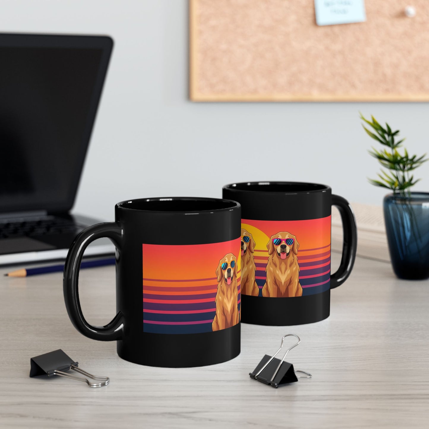 Golden Retriever Sunset Mug — Retro Dog Coffee Cup (11oz, 15oz)