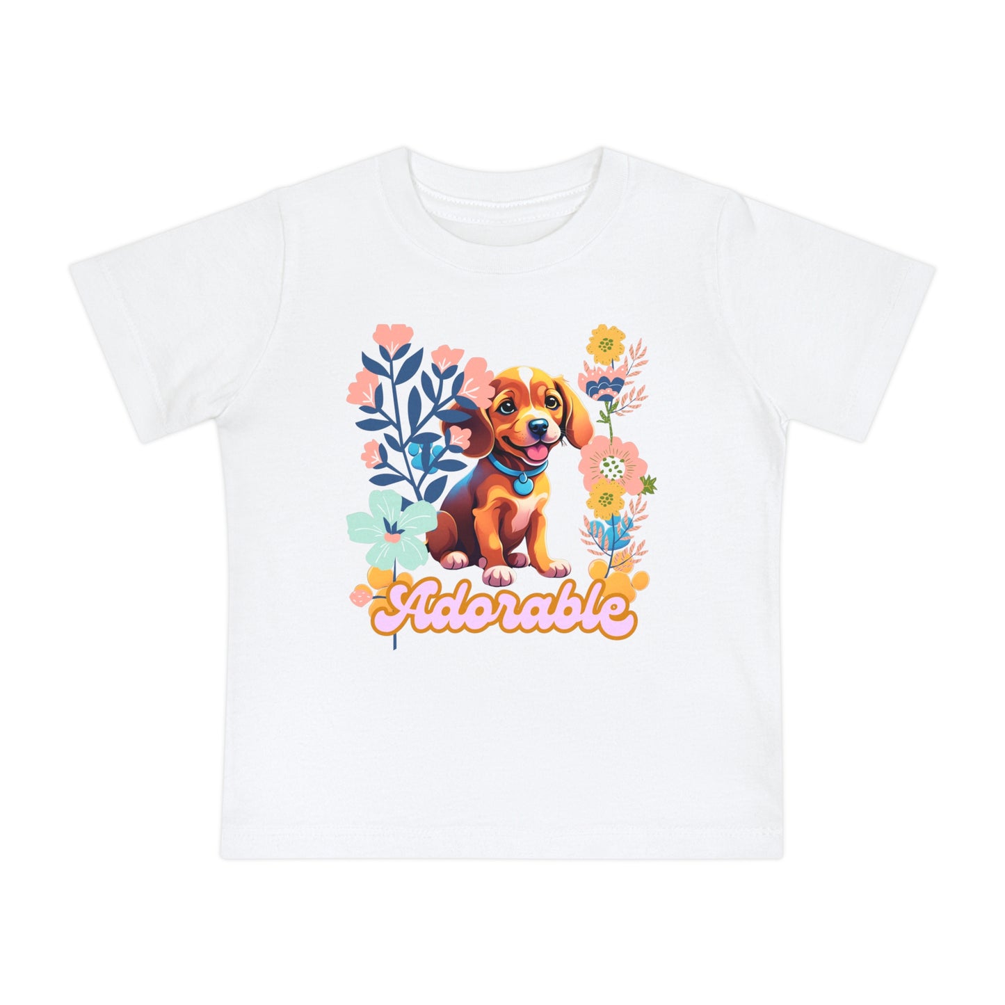 🌸 Adorable Baby T-Shirt with Dog & Wildflowers 🌼 Soft 100% Cotton Comfort!-Sniffwaggleandwalk™