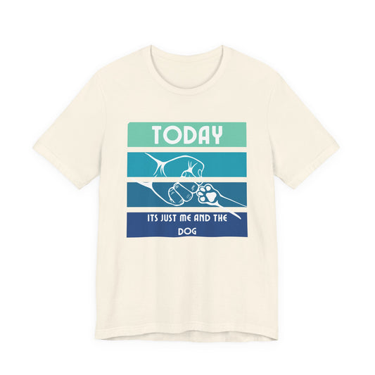 Today It's Just Me and the Dog retro tee in Natural cream, front view