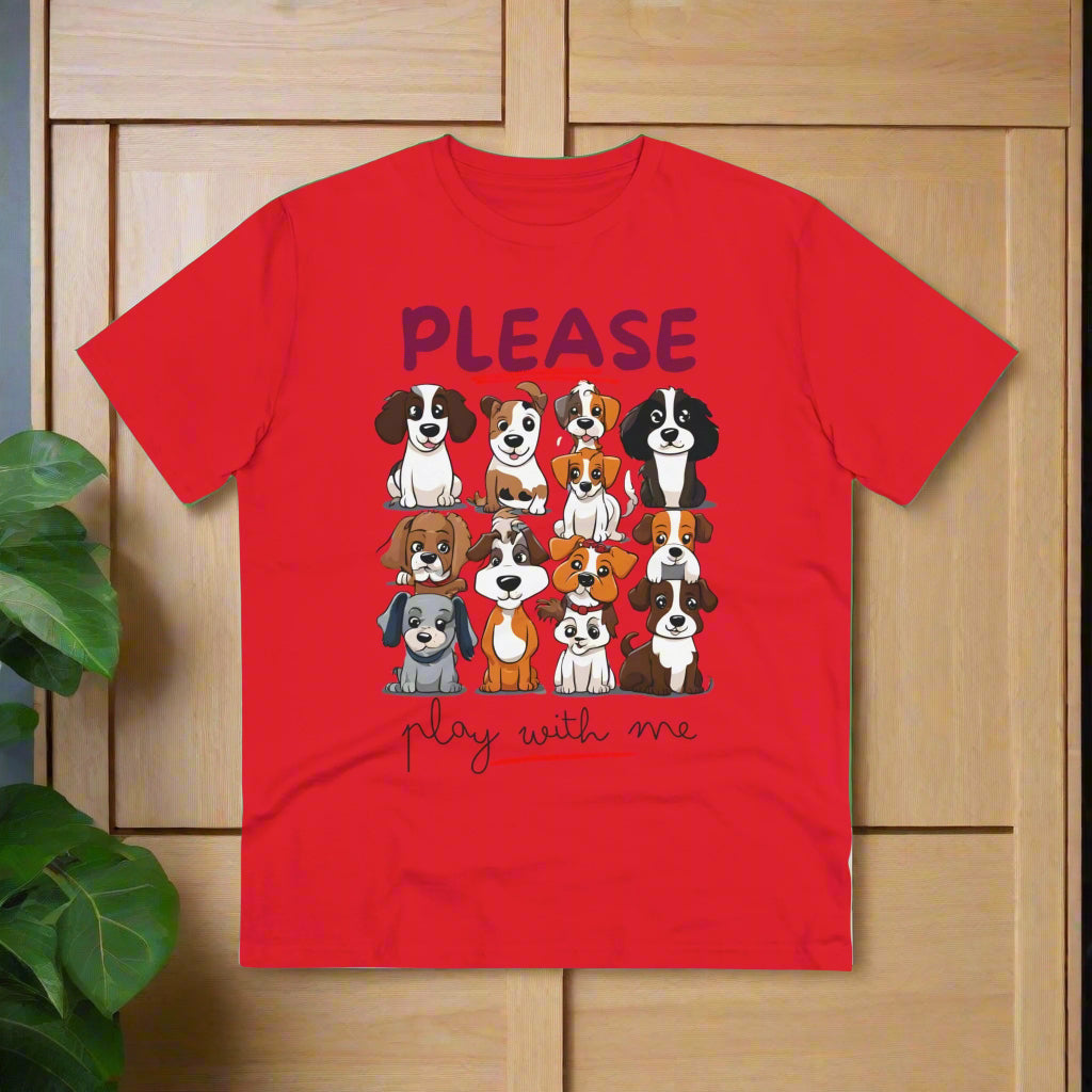 "PLEASE PLAY WITH ME" Soft Organic T-shirt - Unisex - Sniff Waggle And Walk RED