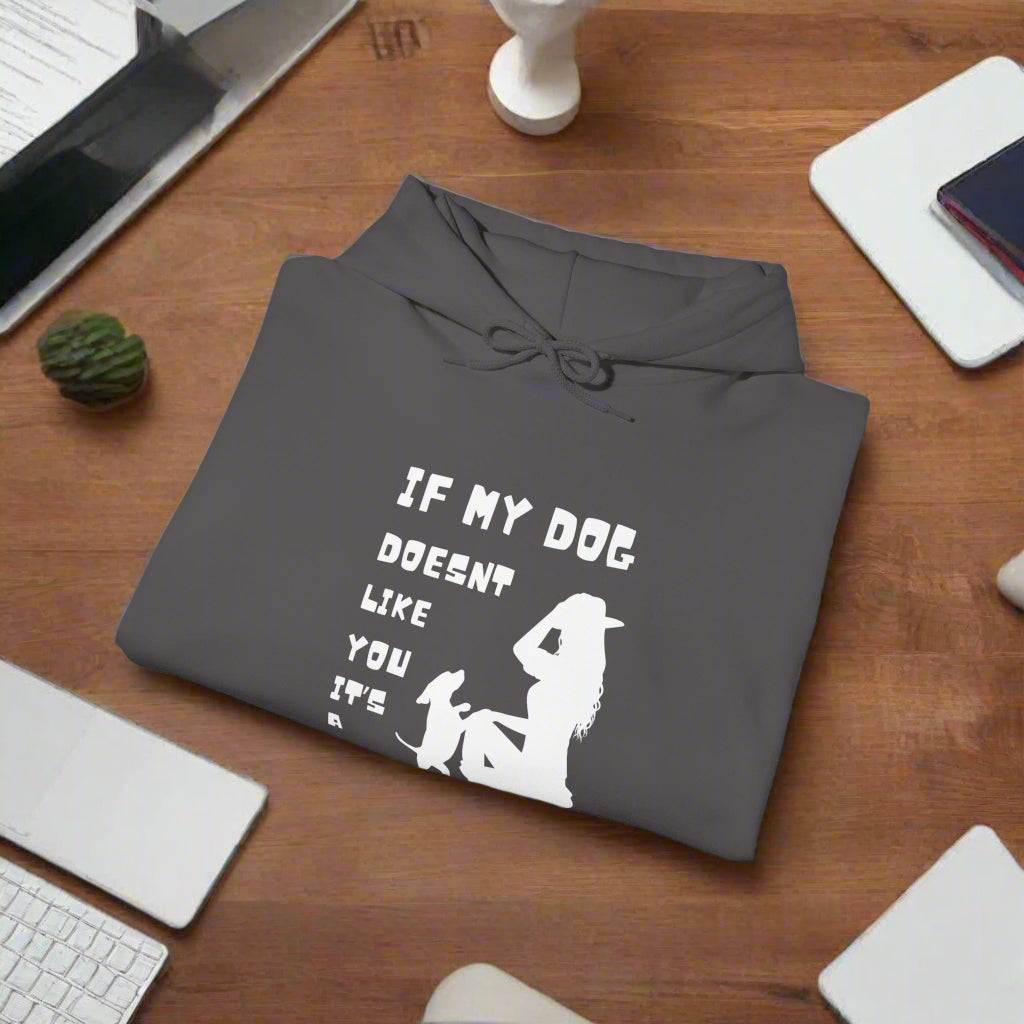"If my dog doesn't like you its a no" Hooded Sweatshirt - Sniff Waggle And Walk gray folded