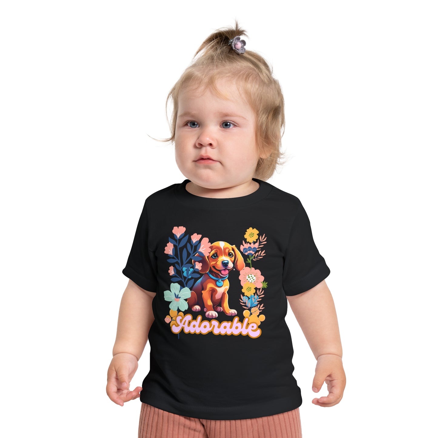 🌸 Adorable Baby T-Shirt with Dog & Wildflowers 🌼 Soft 100% Cotton Comfort!-Sniffwaggleandwalk™