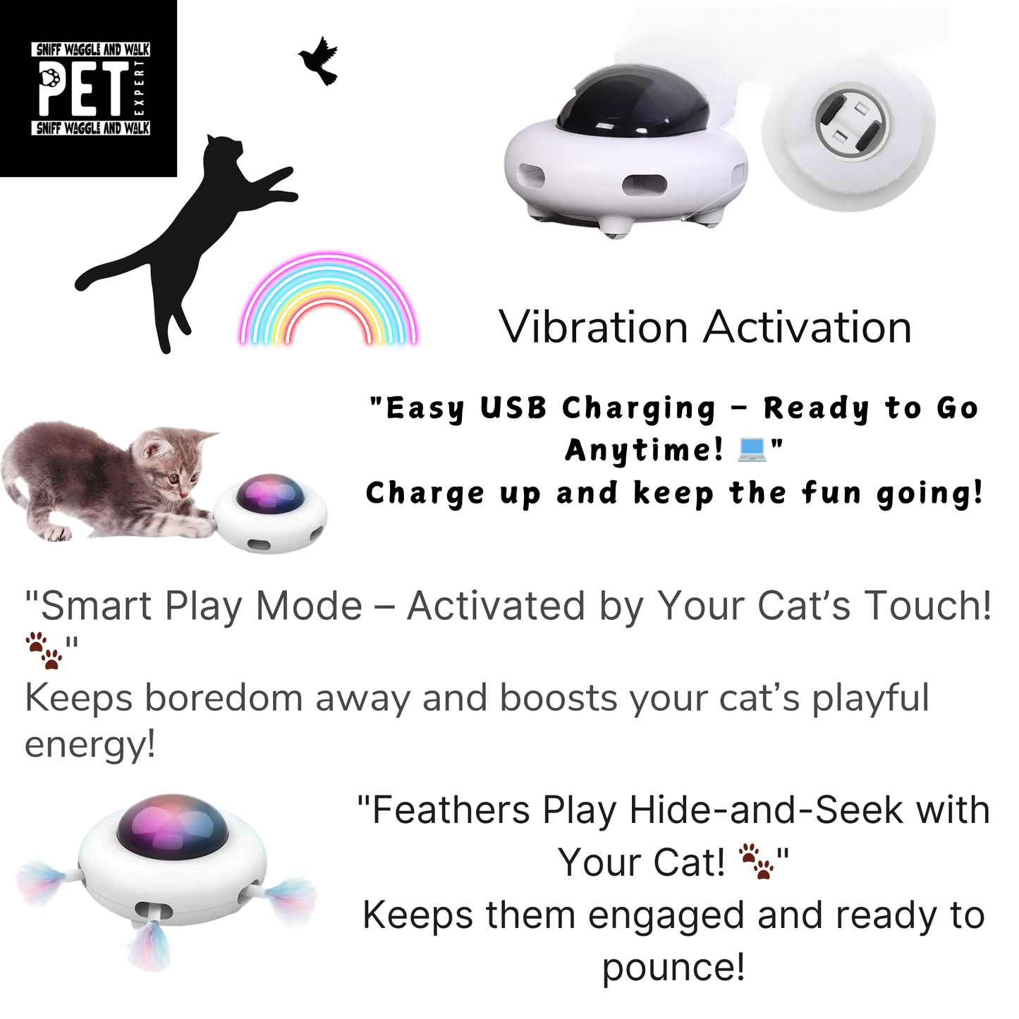 🎉 Keep Your Cat Active and Engaged with the Whisker Whirl™ Mystical Feather Teaser – Interactive Play for Cats! 🎉-Sniffwaggleandwalk™