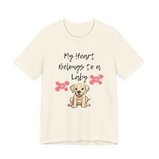 My Heart Belongs to a Laby Labrador t-shirt in Natural, flat lay front view