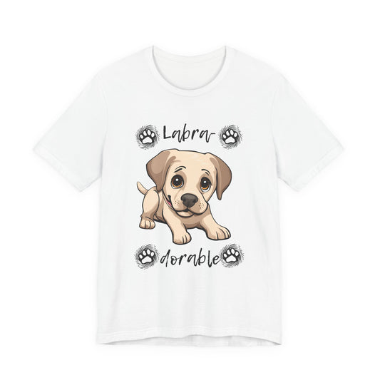 Labra-DORABLE Labrador puppy t-shirt in White, flat lay front view