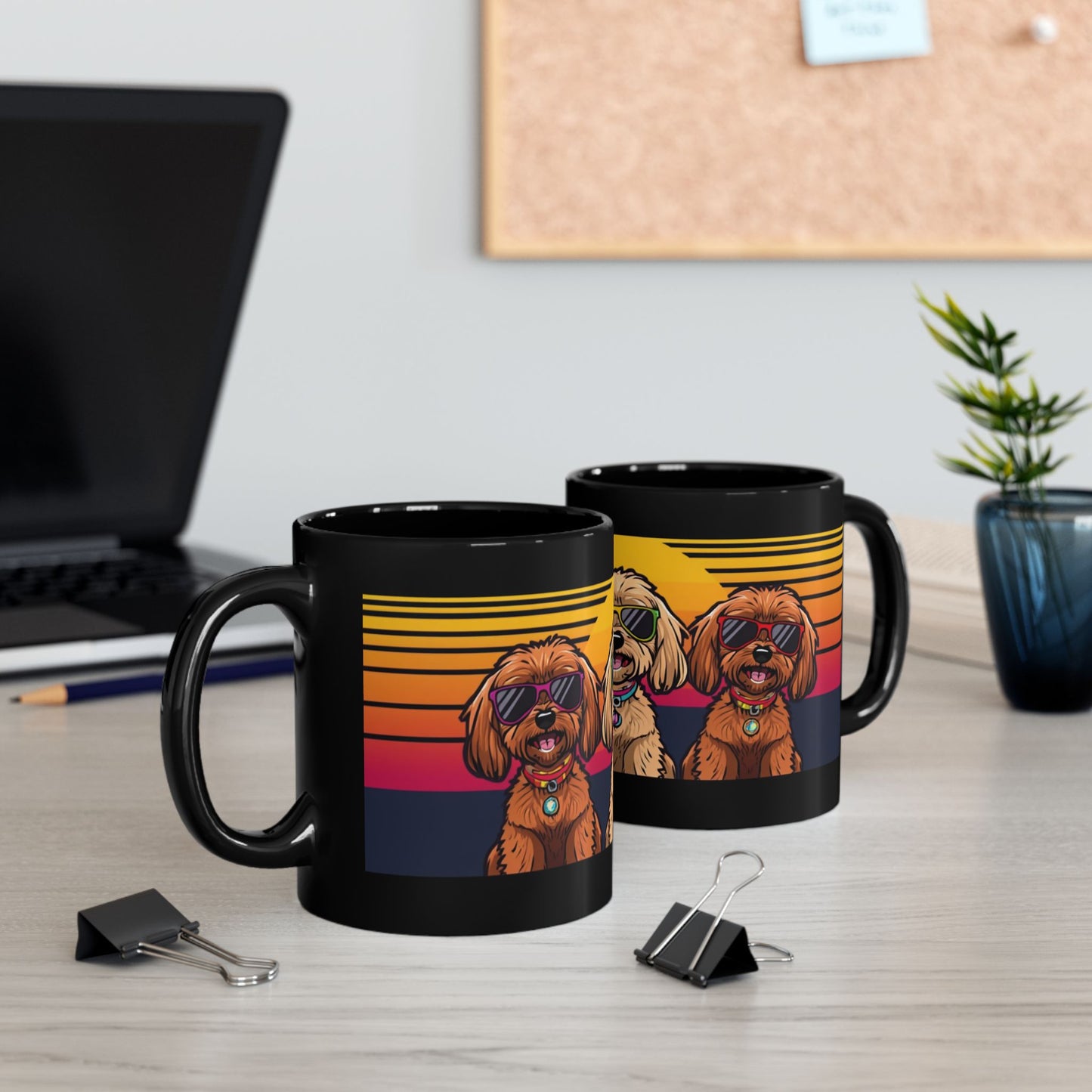 cocka poo Black Coffee Mug — Cute Puppy Sunset Design (11oz/15oz)