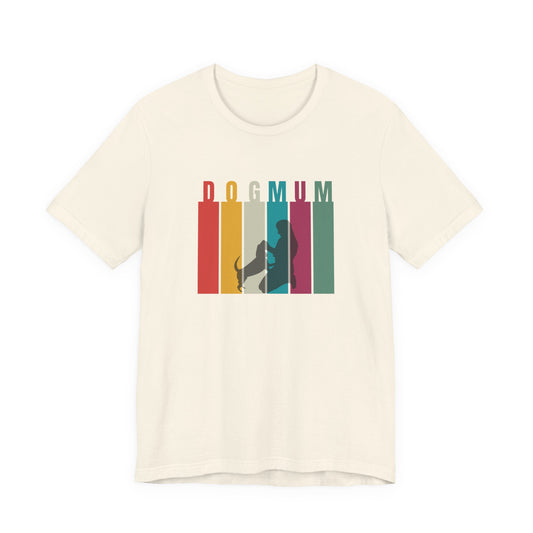 Dog Mum T-Shirt in Natural cream — retro DOG MUM vintage stripe design