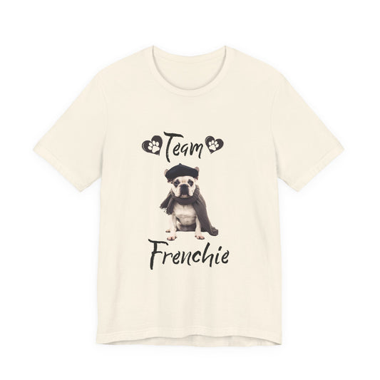 Team Frenchie French Bulldog t-shirt in White, front view