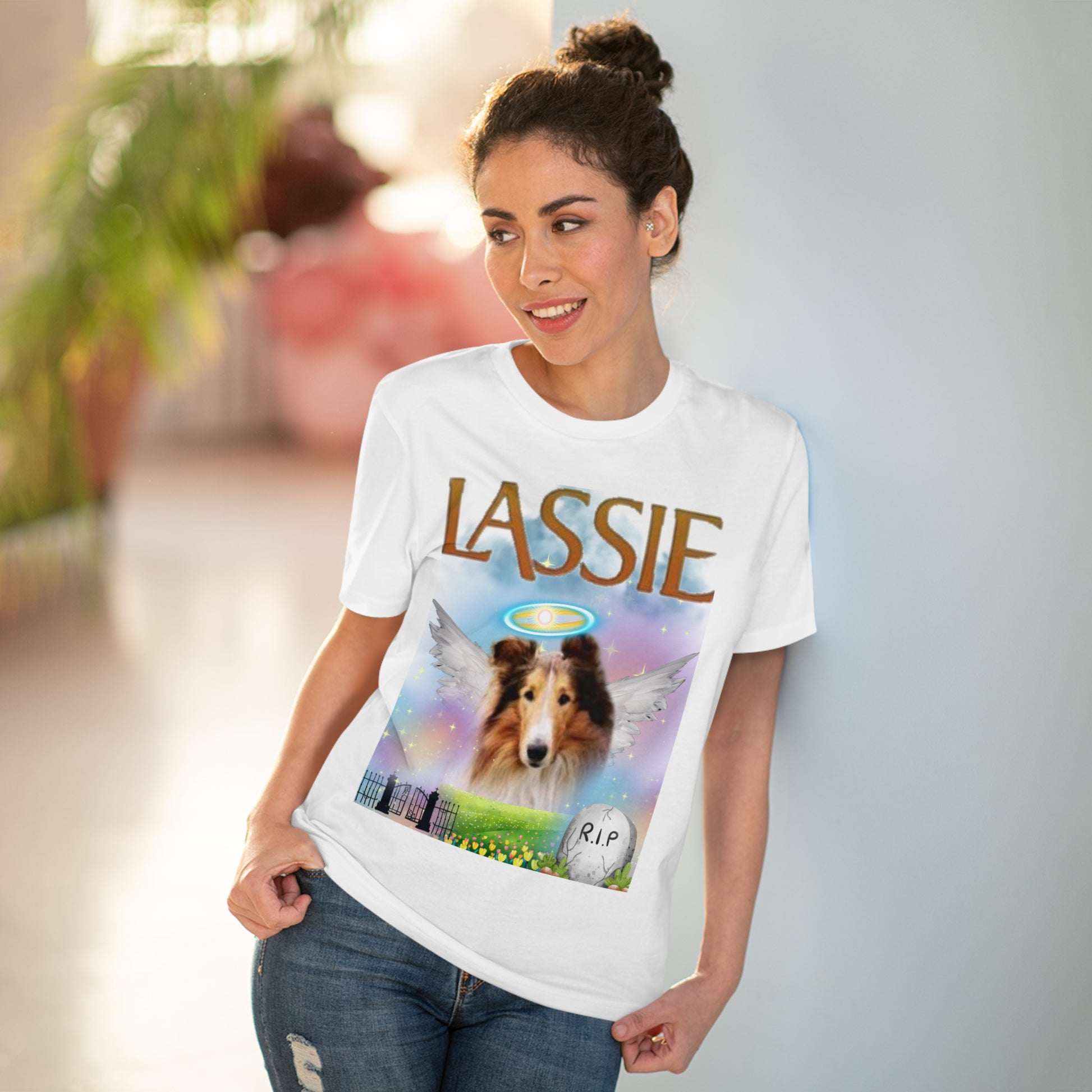 "RIP LASSIE" Organic Creator T-shirt - Unisex by Sniffwaggleandwalk™ - Sniff Waggle And Walk
