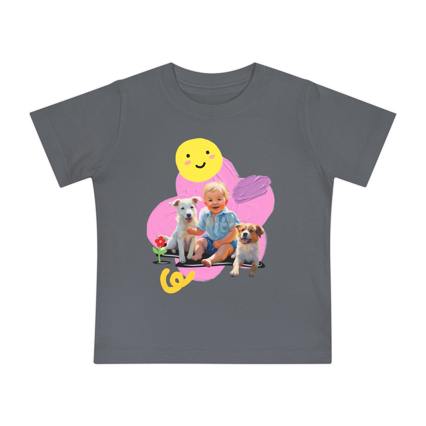 🎨 Baby T-Shirt with Artistic Baby & Dog Design 🐾 Soft & Stylish for Everyday Comfort!-Sniffwaggleandwalk™