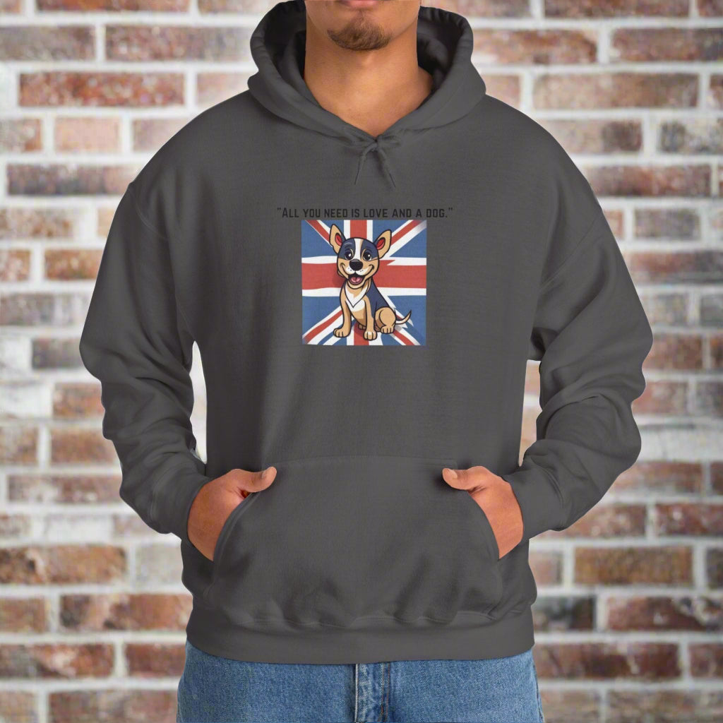 Unisex Blend™ "All you need is love and a dog." Hooded Sweatshirt - Sniff Waggle And Walk