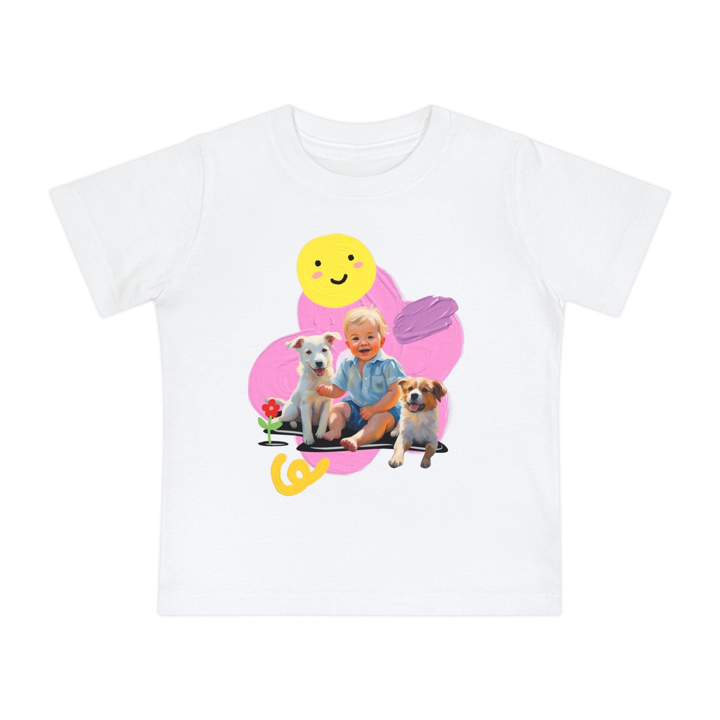 🎨 Baby T-Shirt with Artistic Baby & Dog Design 🐾 Soft & Stylish for Everyday Comfort!-Sniffwaggleandwalk™