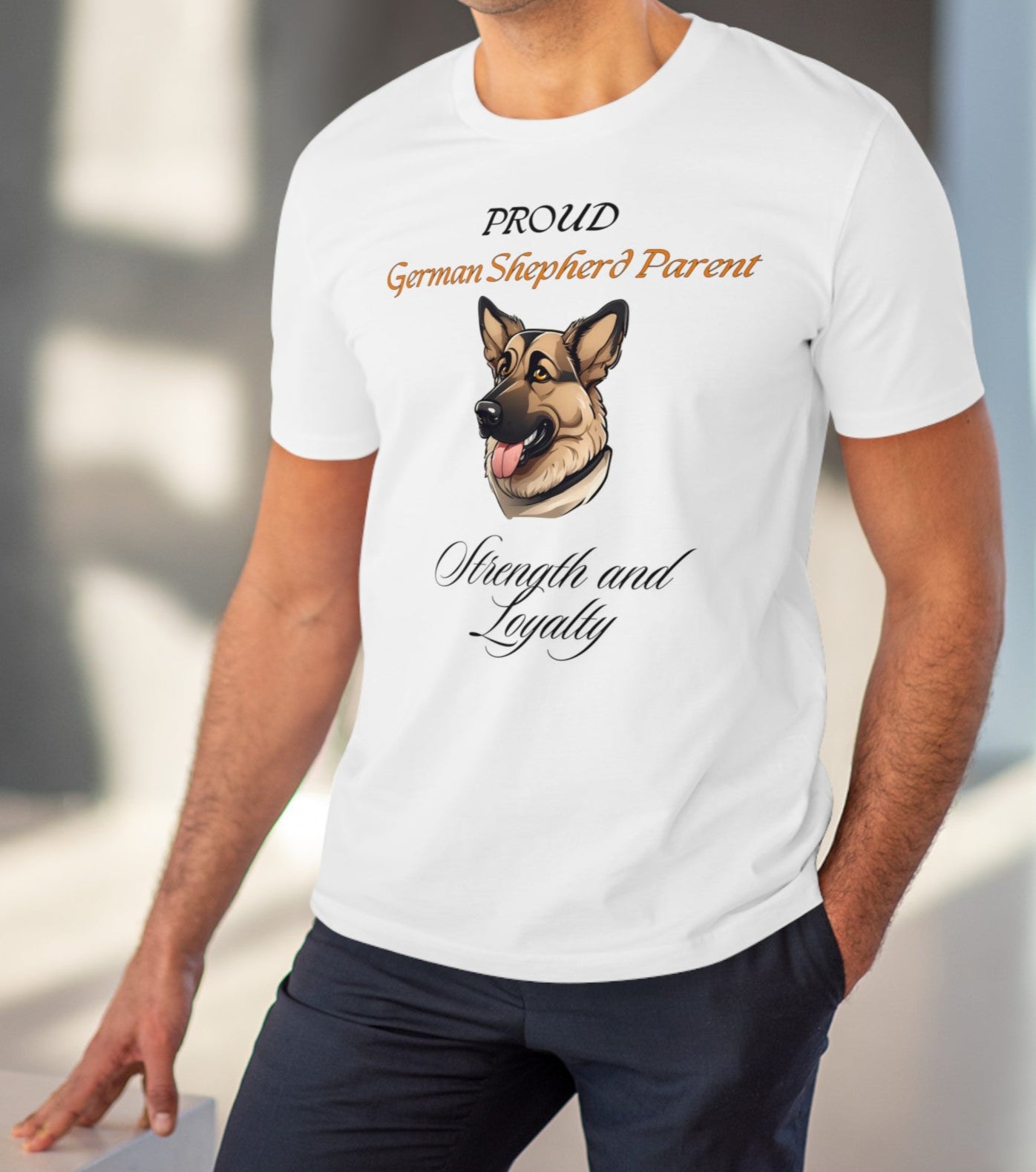 PROUD GERMAN SHEPHARD PARENT. "strength and loyalty" Dog Themed Soft Organic T-shirt - Unisex - Sniff Waggle And Walk