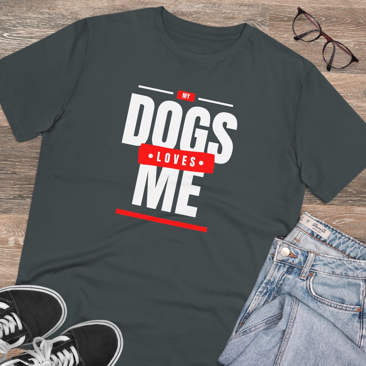 GRAY ANTHIETE "MY DOGS LOVES ME" Soft Organic T-shirt - Unisex - Sniff Waggle And Walk