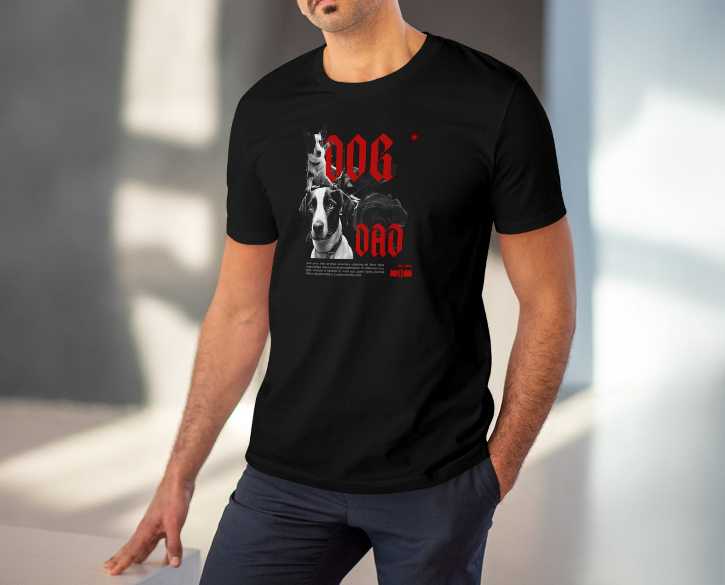 "DOG DAD" Eco Friendly Organic T-shirt - Unisex - Sniff Waggle And Walk BLACK PREMIUM