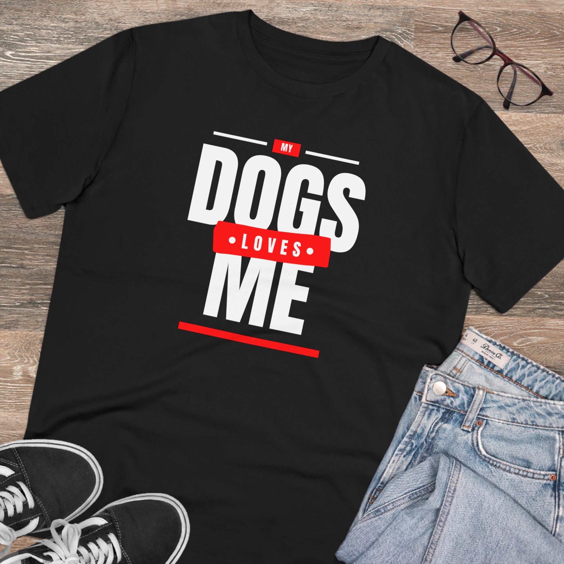 "MY DOGS LOVES ME" Soft Organic T-shirt - Unisex - BLACK Sniff Waggle And Walk