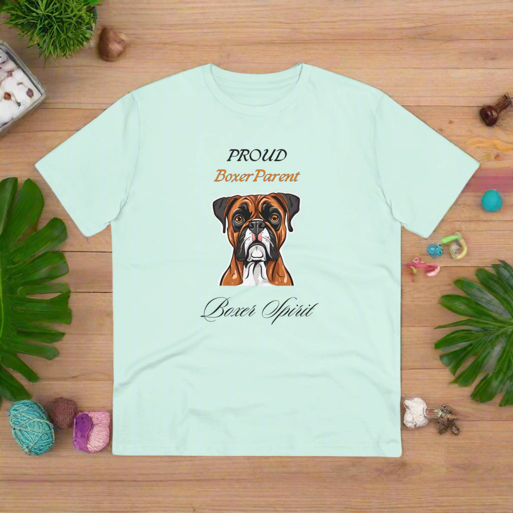 PROUD BOXER PARENT "Boxer Spirit" Soft Dog Themed Organic T-shirt - Unisex - Sniff Waggle And Walk BLUE