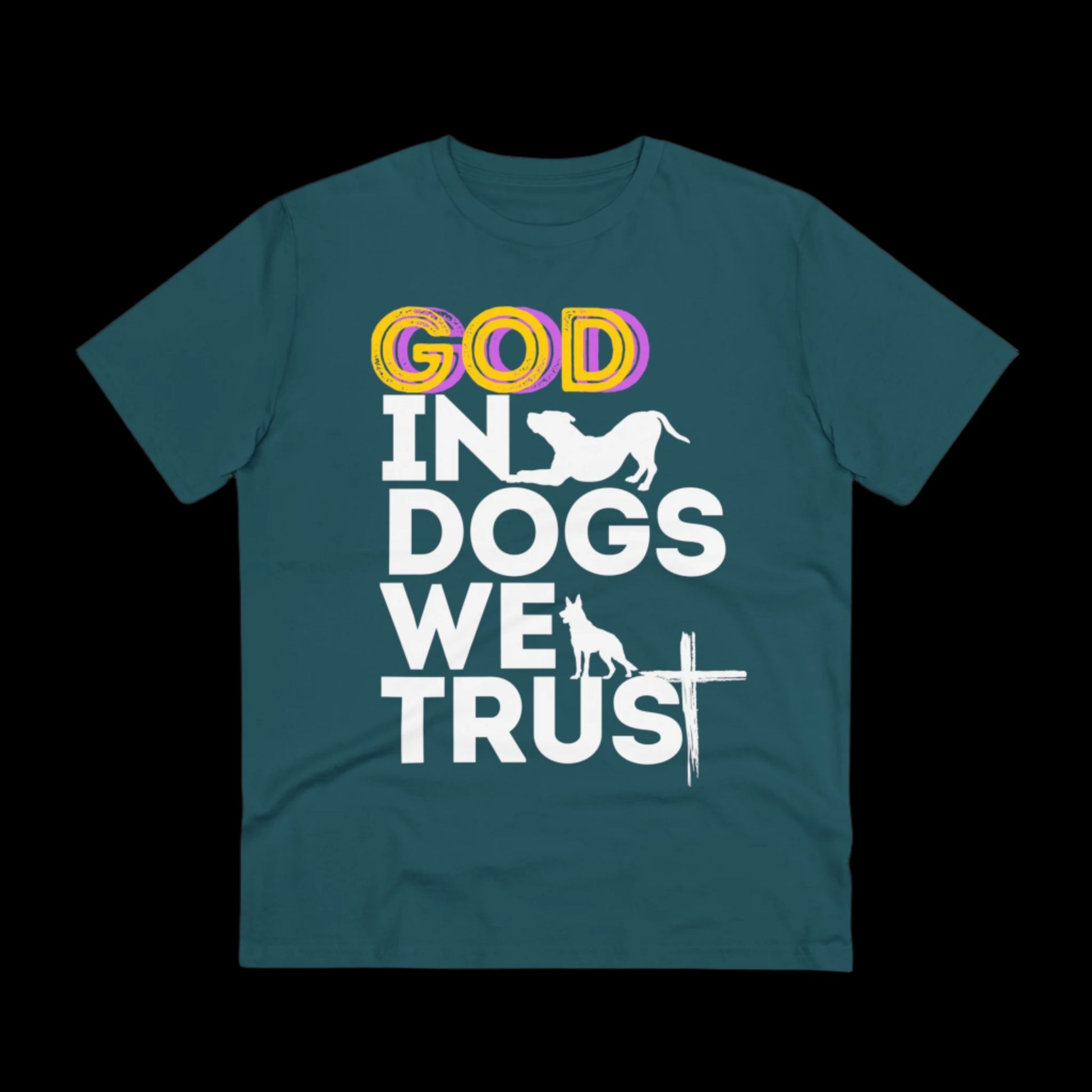GOD IN DOGS WE TRUST Organic T-shirt - Unisex - Sniff Waggle And Walk BLUE