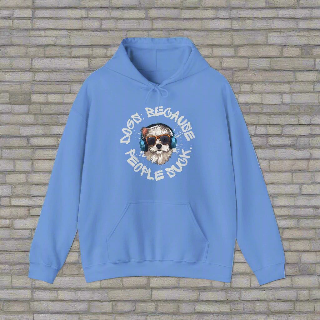 "Dogs because people suck" Hooded Sweatshirt - Sniff Waggle And Walk BLUE