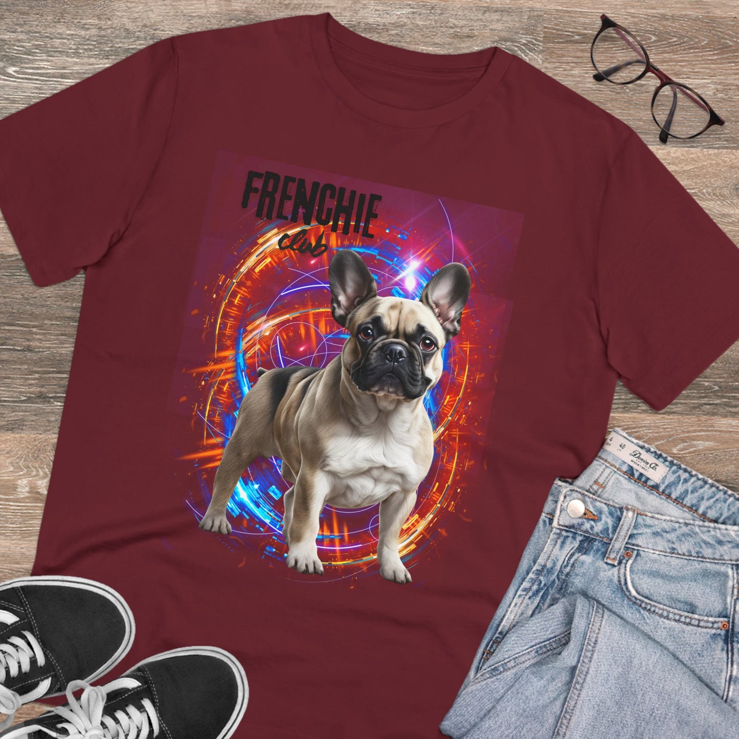 "FRENCHIE CLUB" BURGUNDY FRENCH BULLDOG TSHIRT