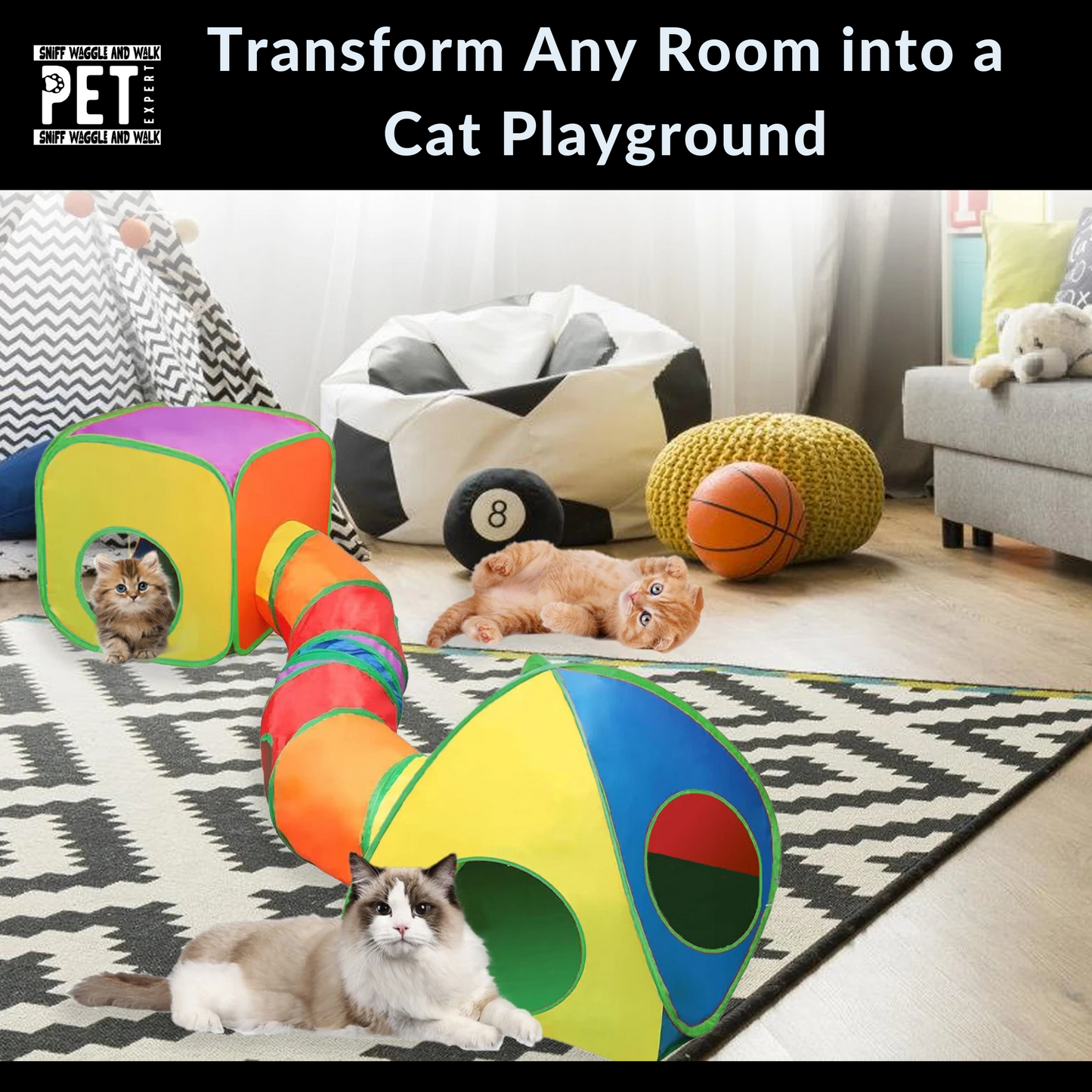 Customizable Rainbow Cat Tunnel & Play Cube Set – Portable, Durable, Multi-Function Activity Center-Sniffwaggleandwalk™