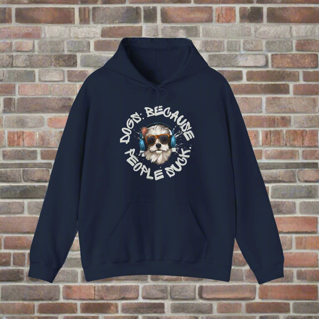"Dogs because people suck" Hooded Sweatshirt - Sniff Waggle And Walk BLUE