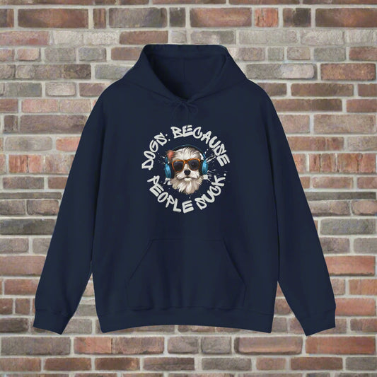 "Dogs because people suck" Hooded Sweatshirt - Sniff Waggle And Walk BLUE