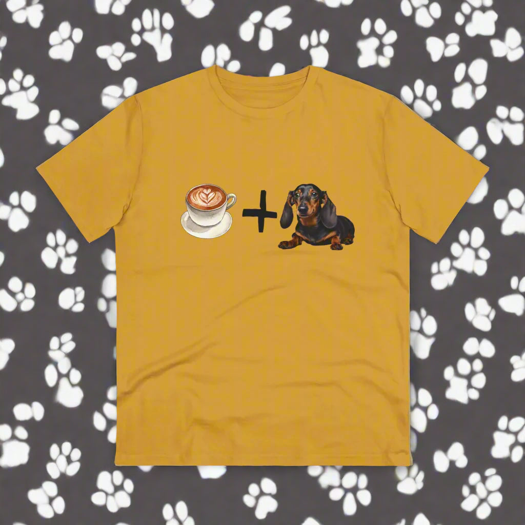 "COFFEE AND DACHSUNDS" Organic T-shirt - Unisex soft Eco Friendly Dachshund T-shirt - Sniff Waggle And Walk