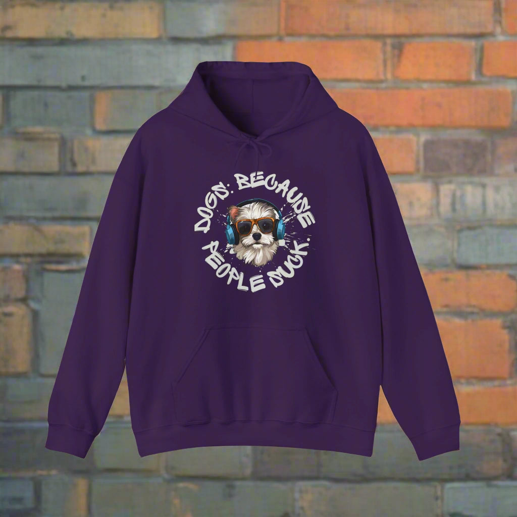 "Dogs because people suck" Hooded Sweatshirt - Sniff Waggle And Walk PURPLE