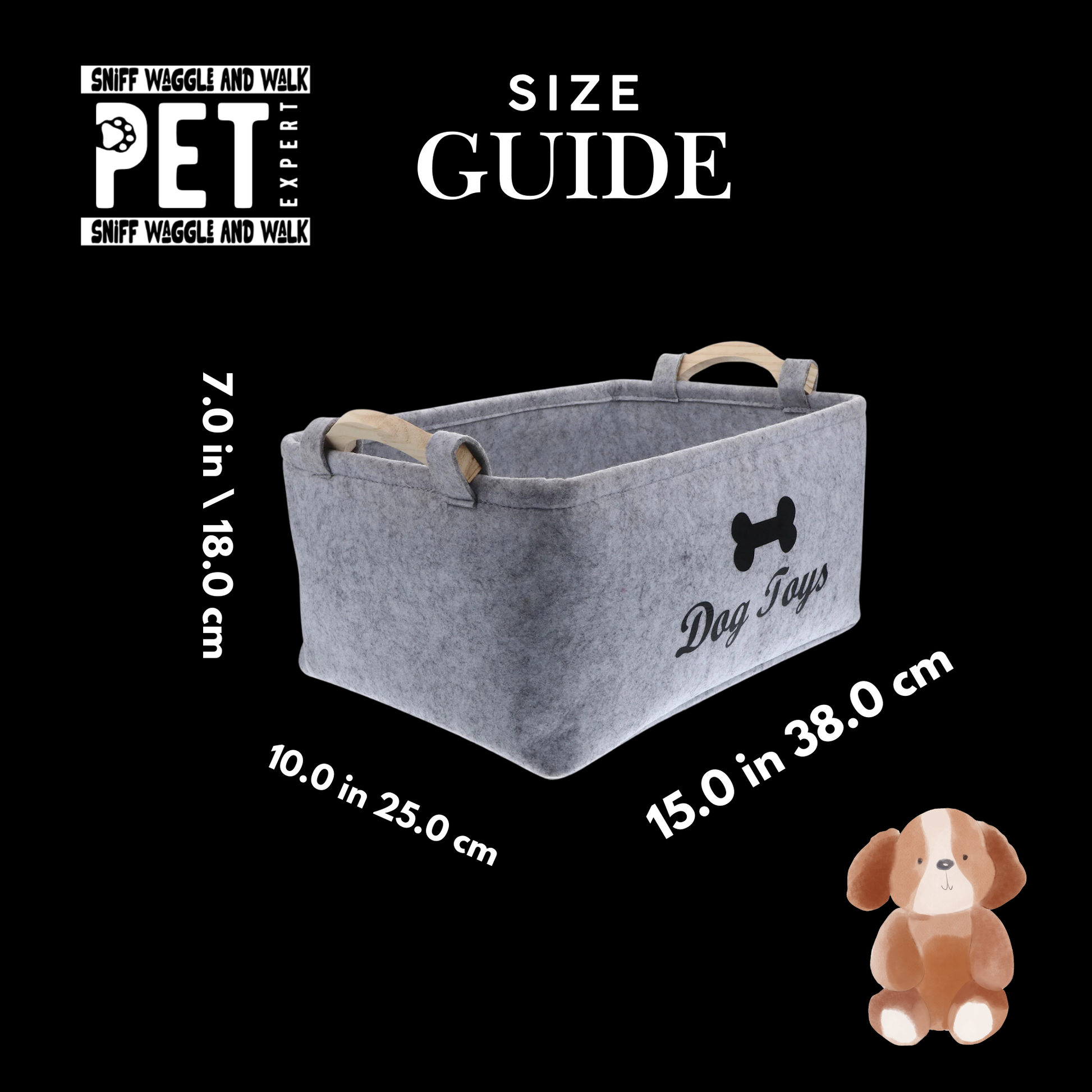 DOG TOY BOX SIZE CHART GRAY