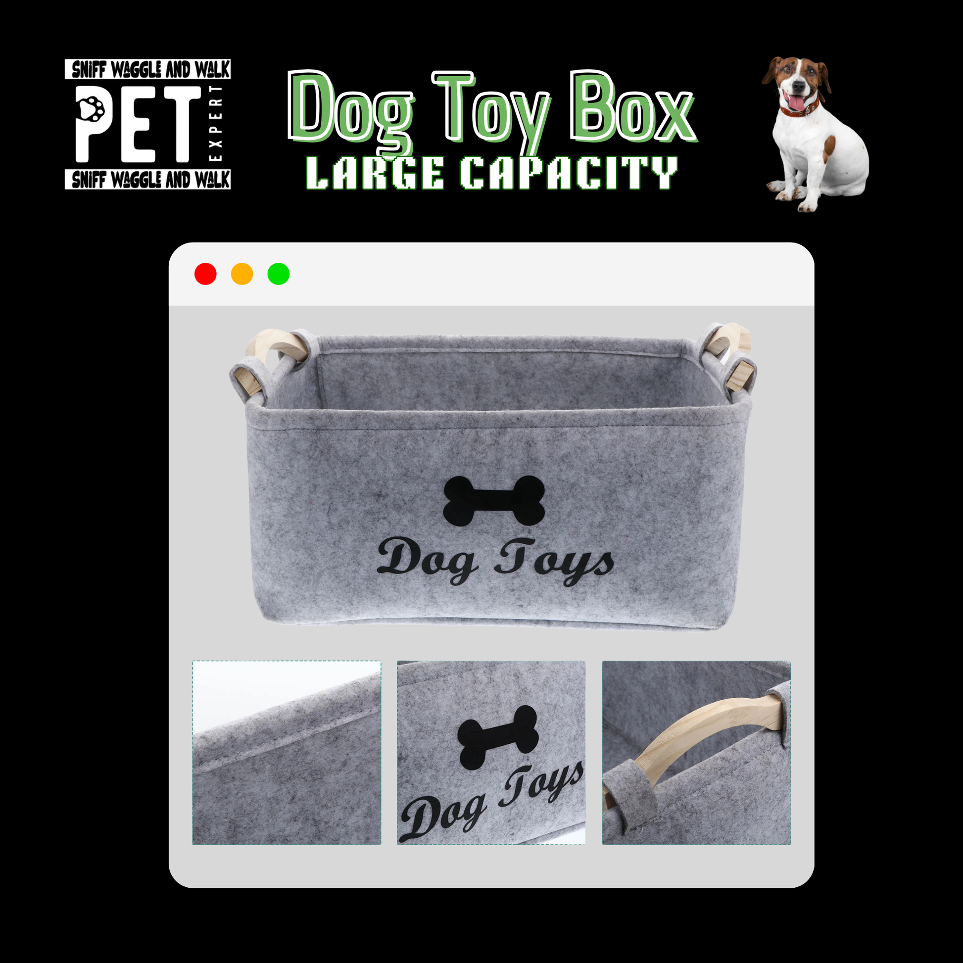 GRAY DOG TOY BOX TODY UP GRAY