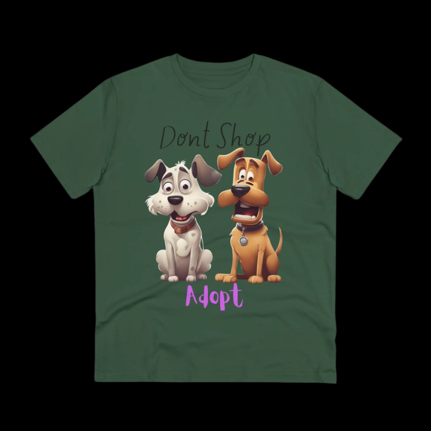 DONT SHOP ADOPT Organic ECO friendly T-shirt - Unisex - Sniff Waggle And Walk GREEN