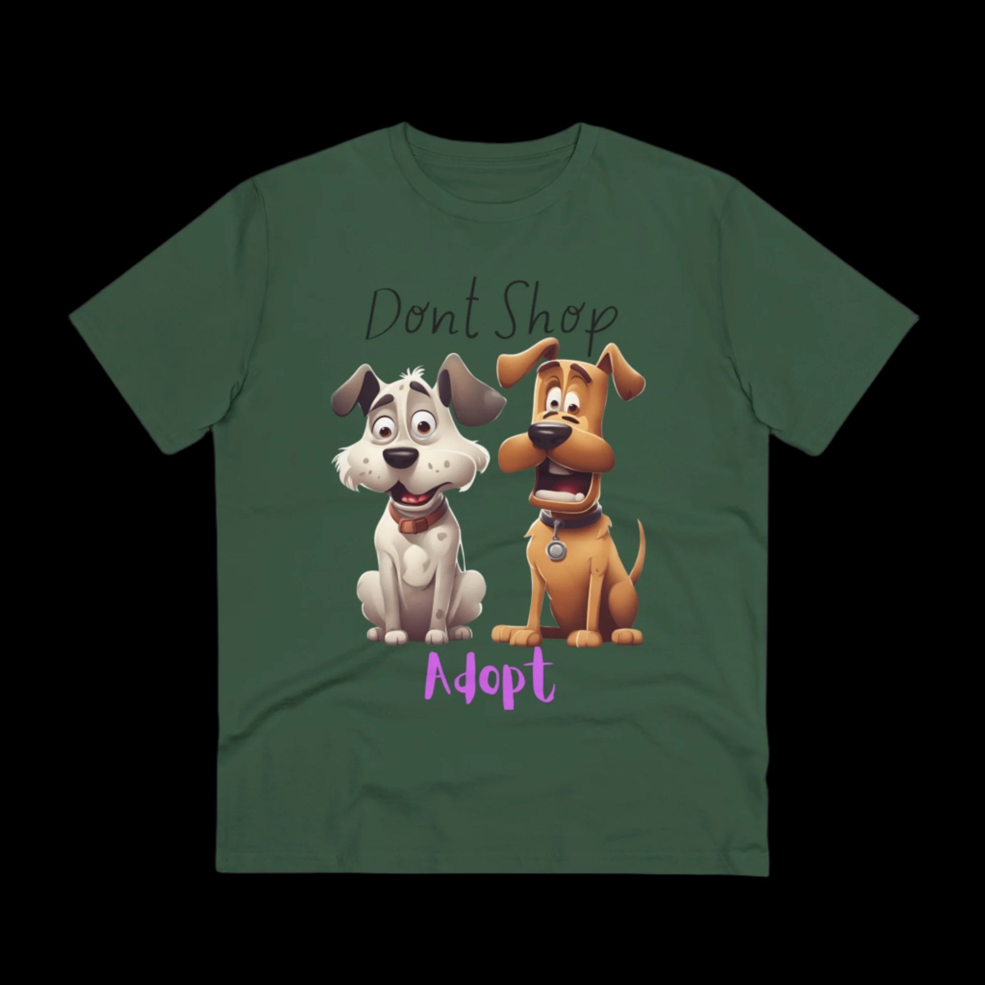 DONT SHOP ADOPT Organic ECO friendly T-shirt - Unisex - Sniff Waggle And Walk GREEN