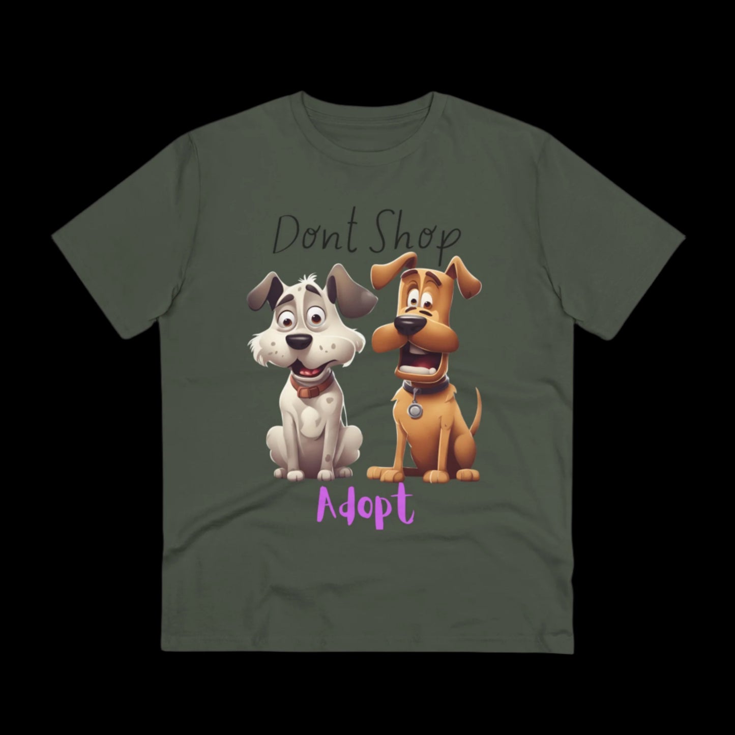 DONT SHOP ADOPT Organic ECO friendly T-shirt - Unisex - Sniff Waggle And Walk KHAKI